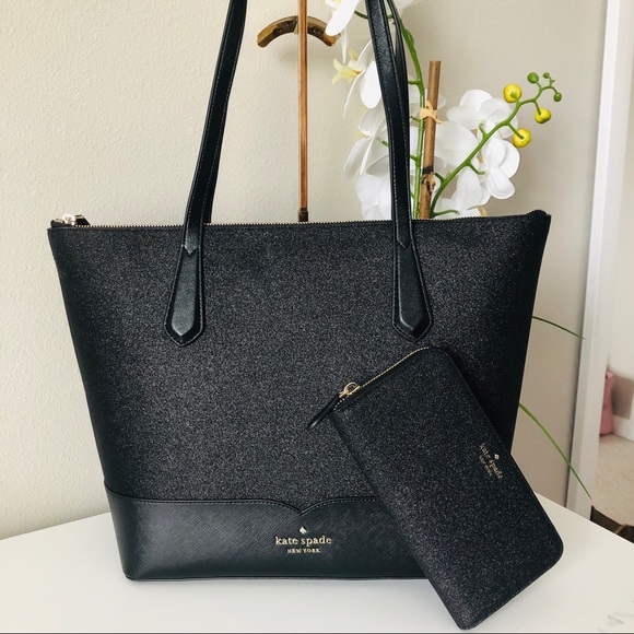 kate spade Handbags - KATE SPADE LOLA GLITTER TOTE & WALLET SET NWT
